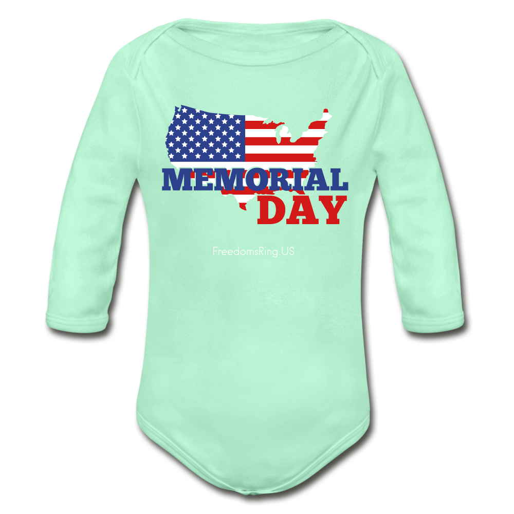 MEMORIAL DAY US FLAG - Organic Long Sleeve Baby Bodysuit - light mint