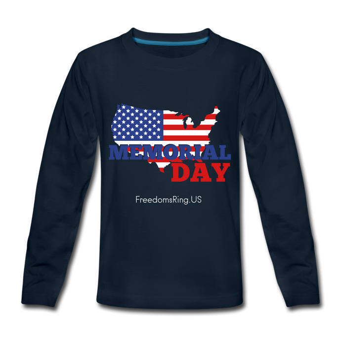 MEMORIAL DAY US FLAG - Kids' Premium Long Sleeve T-Shirt - deep navy