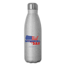 Load image into Gallery viewer, MEMORIAL DAY US FLAG - Insulated Stainless Steel Water Bottle - silver glitter
