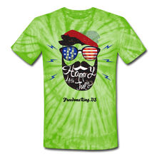 Load image into Gallery viewer, HAPPY 4TH BEARDSICLE! - Unisex Tie Dye T-Shirt - spider lime green
