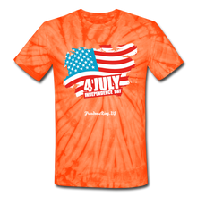 Load image into Gallery viewer, JULY 4TH FLAG - Unisex Tie Dye T-Shirt - spider orange
