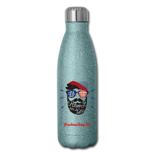 Load image into Gallery viewer, HAPPY 4TH BEARDSICLE! - Insulated Stainless Steel Water Bottle - turquoise glitter
