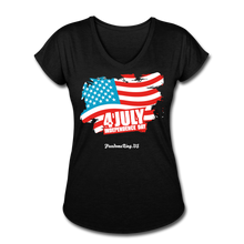 Load image into Gallery viewer, JULY 4TH FLAG - Women&#39;s Tri-Blend V-Neck T-Shirt - black
