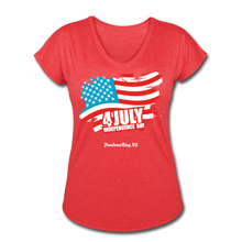 Load image into Gallery viewer, JULY 4TH FLAG - Women&#39;s Tri-Blend V-Neck T-Shirt - heather red
