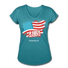 Load image into Gallery viewer, JULY 4TH FLAG - Women&#39;s Tri-Blend V-Neck T-Shirt - heather turquoise
