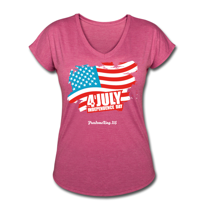 JULY 4TH FLAG - Women's Tri-Blend V-Neck T-Shirt - heather raspberry