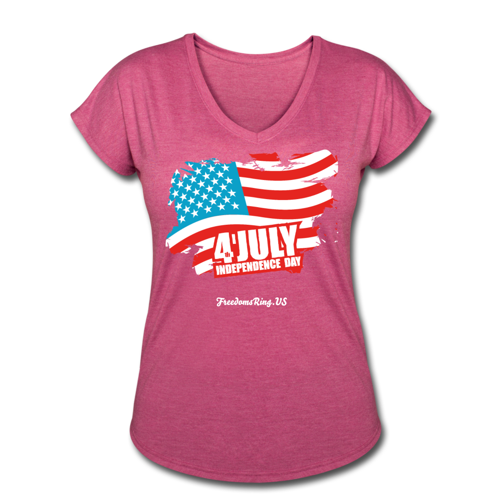 JULY 4TH FLAG - Women's Tri-Blend V-Neck T-Shirt - heather raspberry