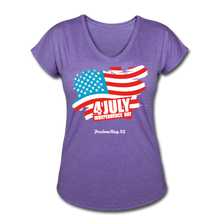 Load image into Gallery viewer, JULY 4TH FLAG - Women&#39;s Tri-Blend V-Neck T-Shirt - purple heather
