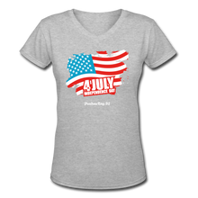 Load image into Gallery viewer, JULY 4TH FLAG - Women&#39;s V-Neck T-Shirt - gray
