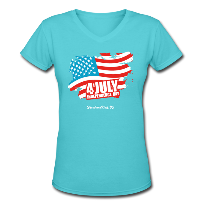 JULY 4TH FLAG - Women's V-Neck T-Shirt - aqua