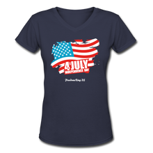 Load image into Gallery viewer, JULY 4TH FLAG - Women&#39;s V-Neck T-Shirt - navy
