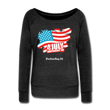 Load image into Gallery viewer, JULY 4TH FLAG - Women&#39;s Wideneck Sweatshirt - heather black
