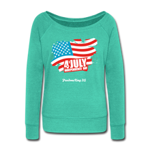 Load image into Gallery viewer, JULY 4TH FLAG - Women&#39;s Wideneck Sweatshirt - teal
