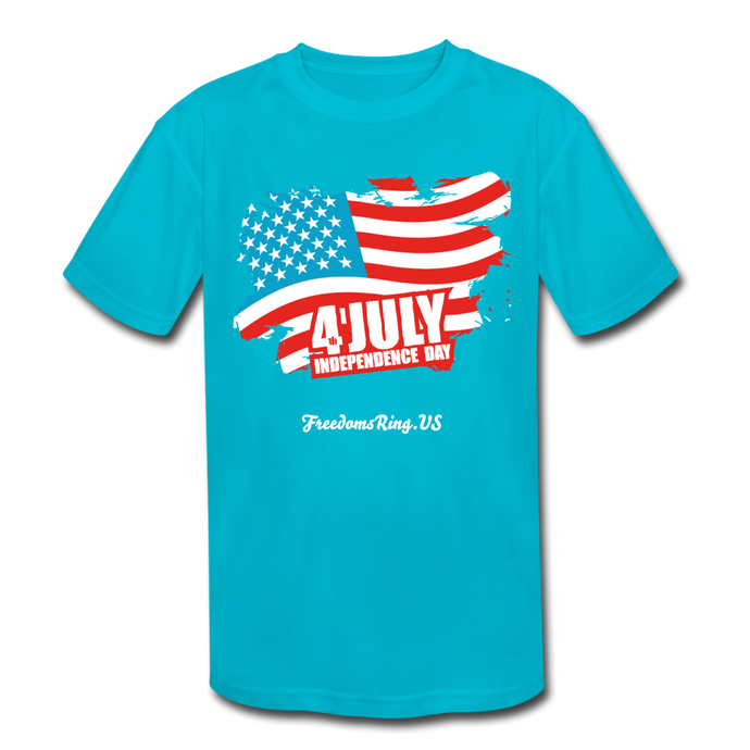 JULY 4TH FLAG - Kids' Moisture Wicking Performance T-Shirt - turquoise