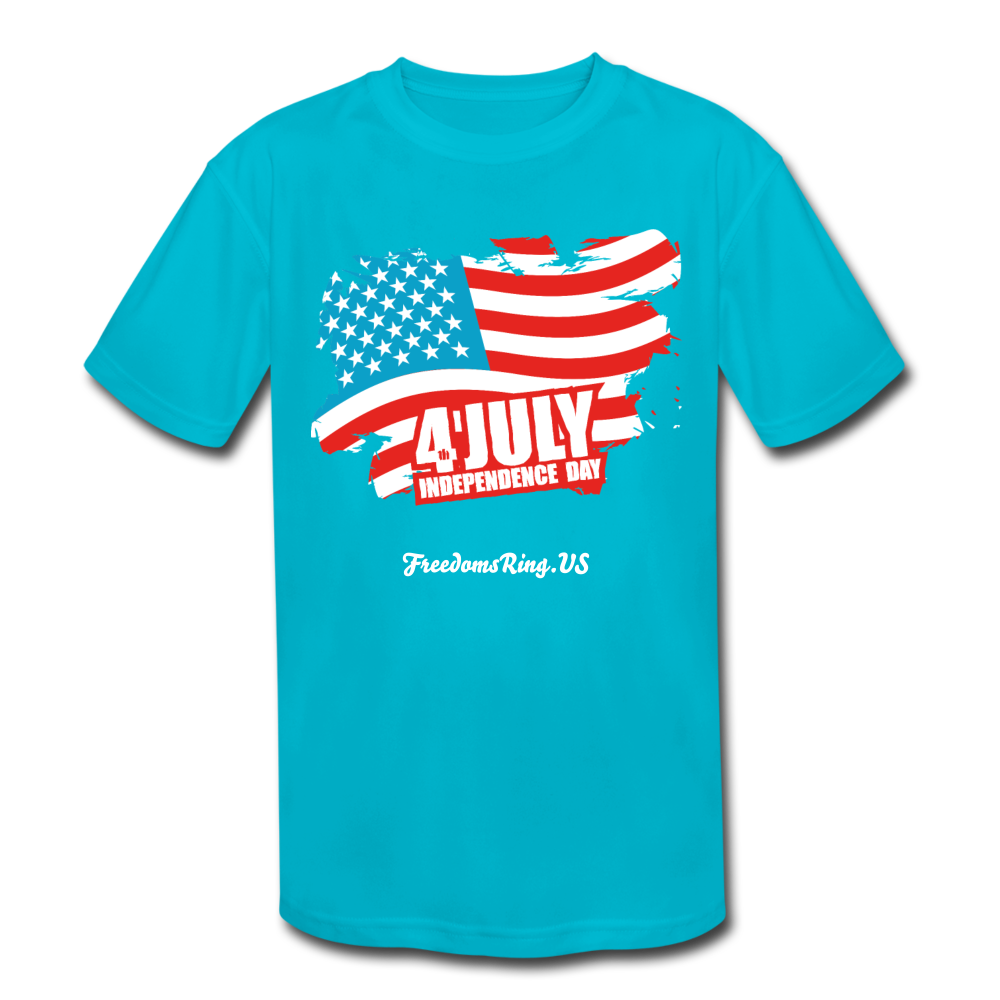 JULY 4TH FLAG - Kids' Moisture Wicking Performance T-Shirt - turquoise