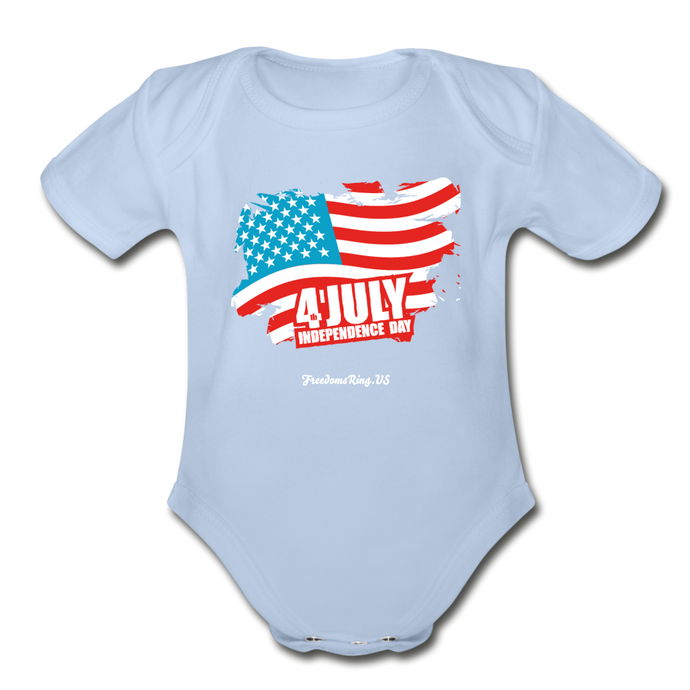 JULY 4TH FLAG - Organic Short Sleeve Baby Bodysuit - sky