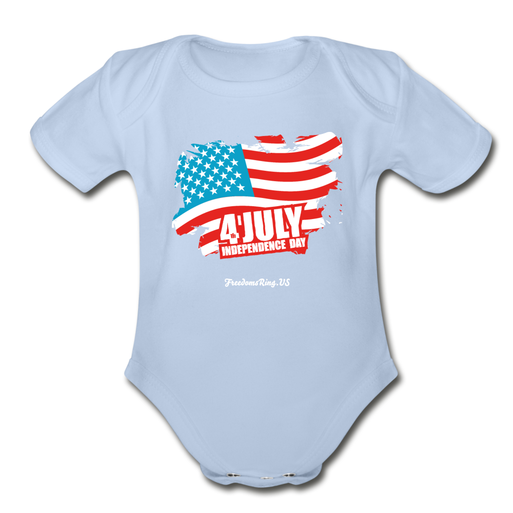 JULY 4TH FLAG - Organic Short Sleeve Baby Bodysuit - sky