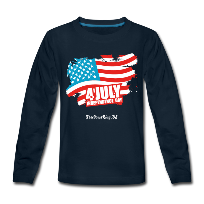 JULY 4TH FLAG - Kids' Premium Long Sleeve T-Shirt - deep navy