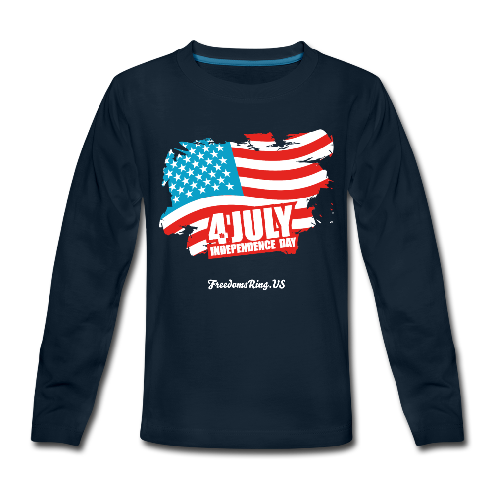 JULY 4TH FLAG - Kids' Premium Long Sleeve T-Shirt - deep navy