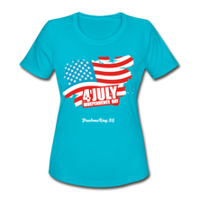 Load image into Gallery viewer, JULY 4TH FLAG - Women&#39;s Moisture Wicking Performance T-Shirt - turquoise
