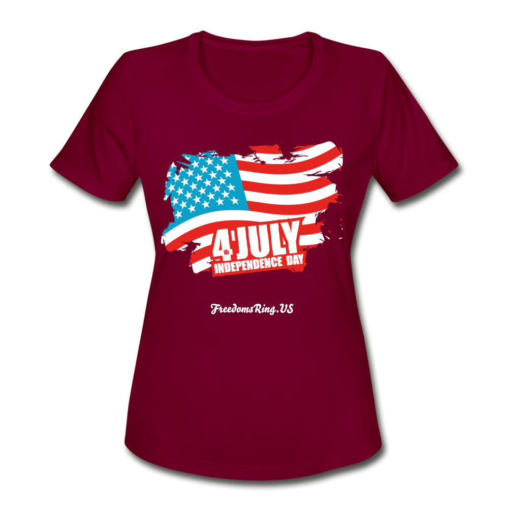 JULY 4TH FLAG - Women's Moisture Wicking Performance T-Shirt - burgundy