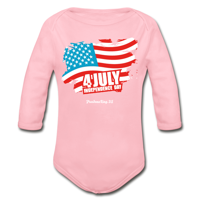 JULY 4TH FLAG - Organic Long Sleeve Baby Bodysuit - light pink