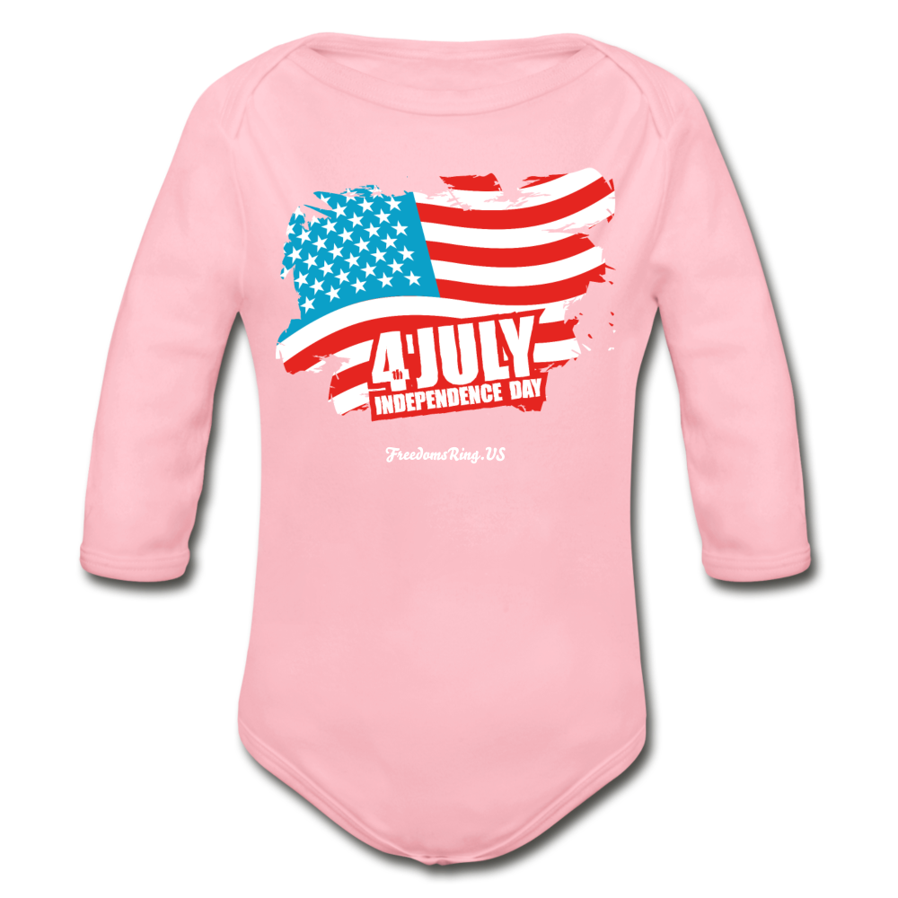 JULY 4TH FLAG - Organic Long Sleeve Baby Bodysuit - light pink