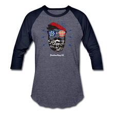 Load image into Gallery viewer, HAPPY 4TH BEARDSICLE! - Baseball T-Shirt - heather blue/navy
