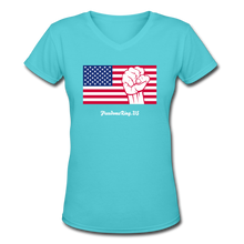 Load image into Gallery viewer, USA STRONG - Women&#39;s V-Neck T-Shirt - aqua
