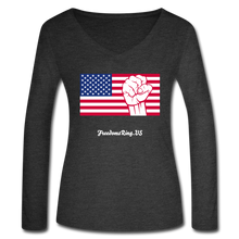 Load image into Gallery viewer, USA STRONG - Women’s Long Sleeve  V-Neck Flowy Tee - deep heather
