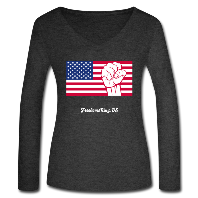 USA STRONG - Women’s Long Sleeve  V-Neck Flowy Tee - deep heather