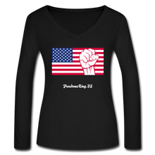 Load image into Gallery viewer, USA STRONG - Women’s Long Sleeve  V-Neck Flowy Tee - black
