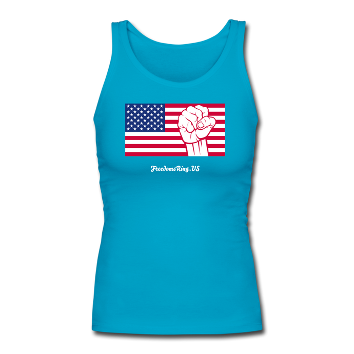 USA STRONG - Women's Longer Length Fitted Tank - turquoise