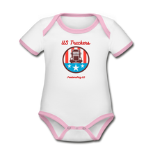 Load image into Gallery viewer, US TRUCKERS - Organic Contrast Short Sleeve Baby Bodysuit - white/pink
