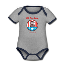 Load image into Gallery viewer, US TRUCKERS - Organic Contrast Short Sleeve Baby Bodysuit - heather gray/navy
