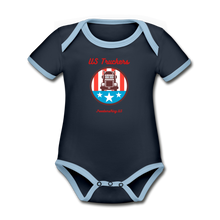 Load image into Gallery viewer, US TRUCKERS - Organic Contrast Short Sleeve Baby Bodysuit - navy/sky
