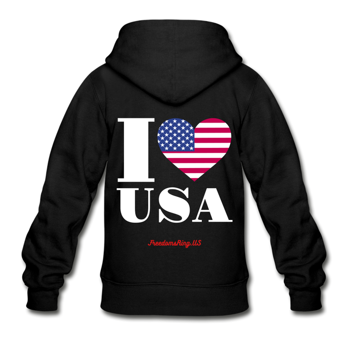 I LOVE USA - Gildan Heavy Blend Youth Zip Hoodie - black