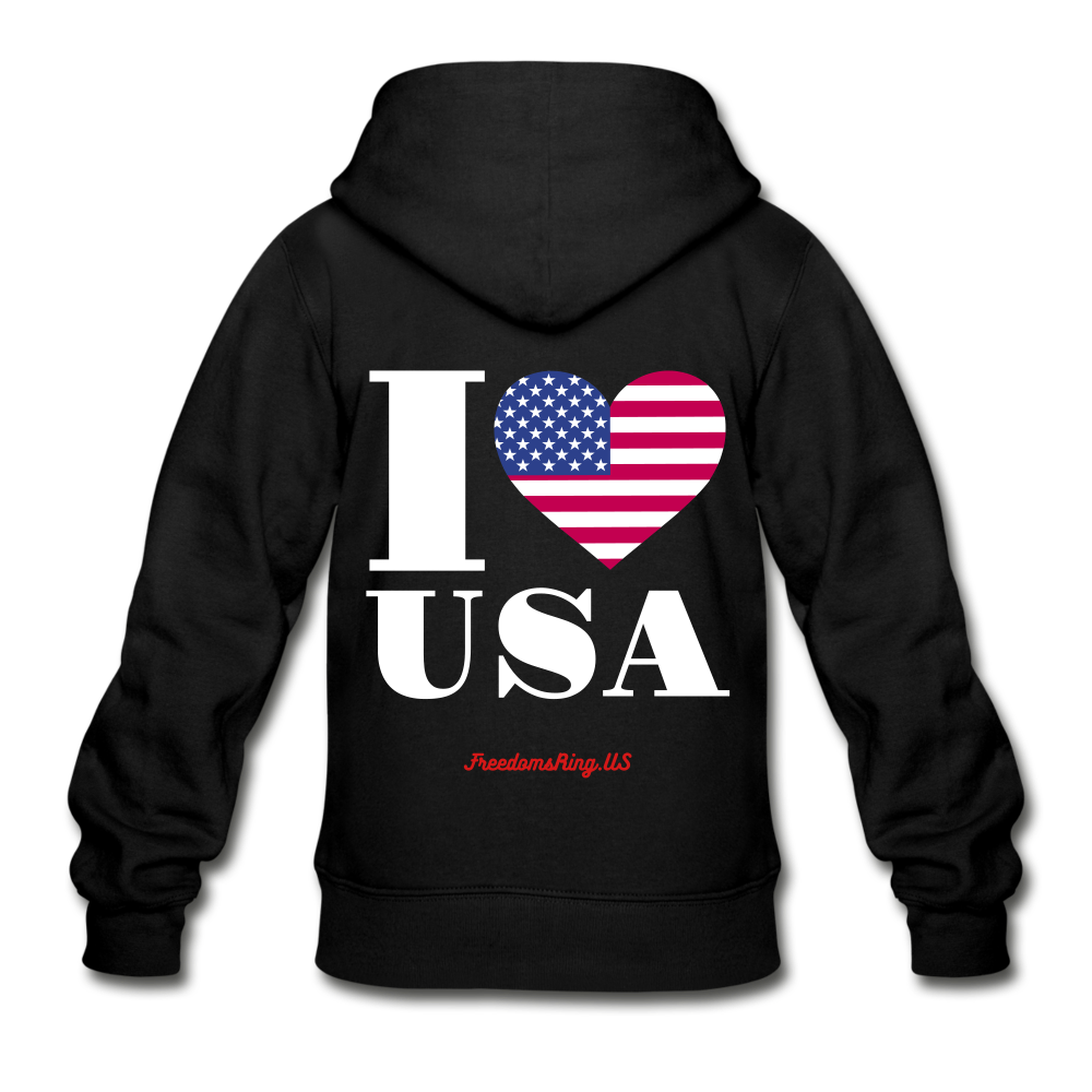 I LOVE USA - Gildan Heavy Blend Youth Zip Hoodie - black