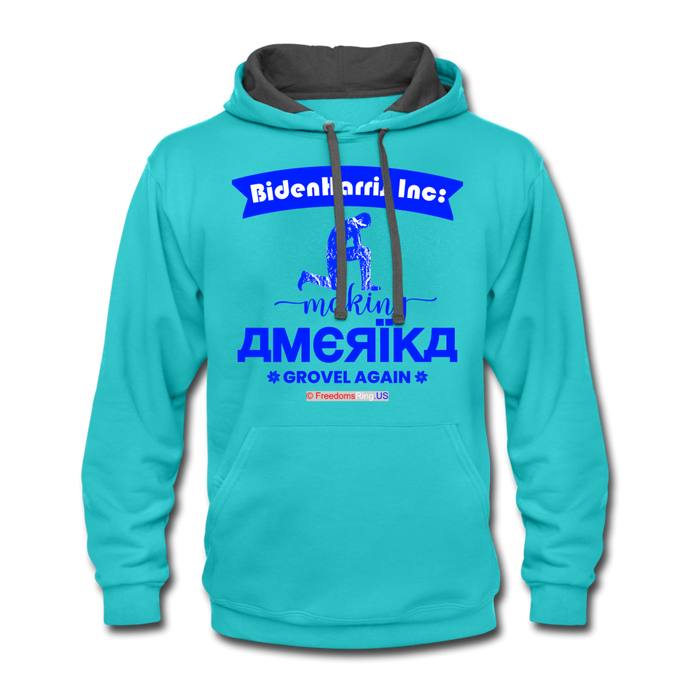 MAKING AMERIKA GROVEL AGAIN - Contrast Hoodie - scuba blue/asphalt