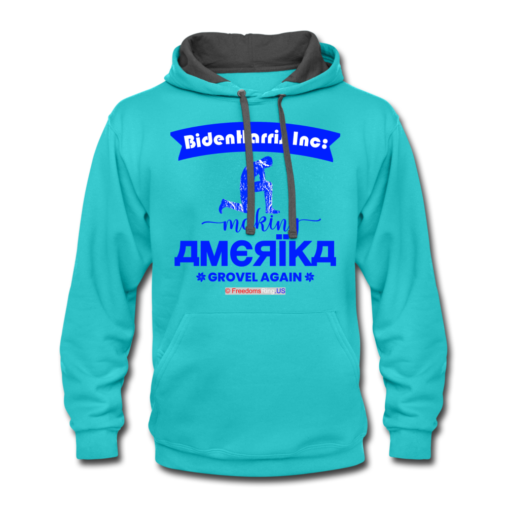 MAKING AMERIKA GROVEL AGAIN - Contrast Hoodie - scuba blue/asphalt