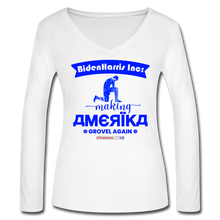 Load image into Gallery viewer, MAKING AMERIKA GROVEL AGAIN - Women’s Long Sleeve  V-Neck Flowy Tee - white
