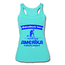 Load image into Gallery viewer, MAKING AMERIKA GROVEL AGAIN - Women’s Tri-Blend Racerback Tank - turquoise
