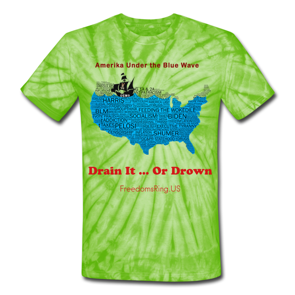 AMERIKA UNDER THE BLUE WAVE - Unisex Tie Dye T-Shirt - spider lime green