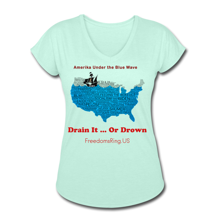 AMERIKA UNDER THE BLUE WAVE - Women's Tri-Blend V-Neck T-Shirt - mint