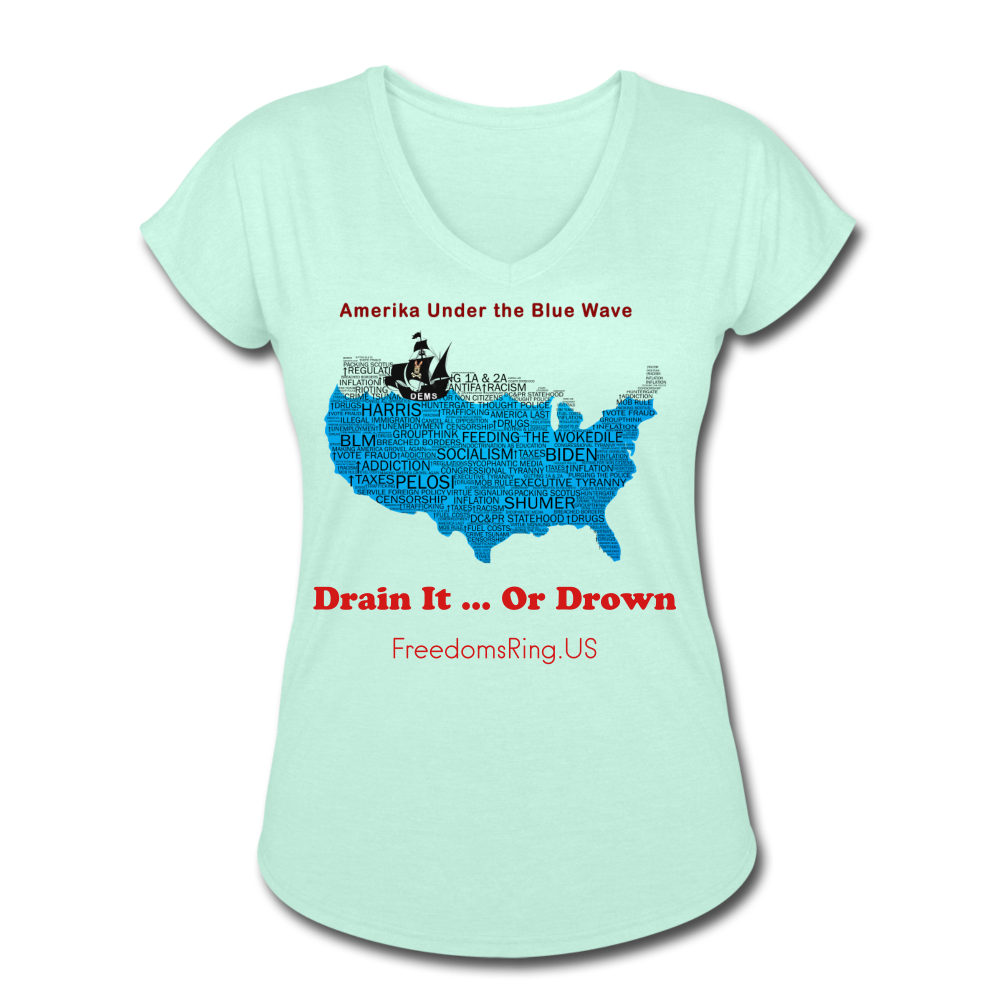 AMERIKA UNDER THE BLUE WAVE - Women's Tri-Blend V-Neck T-Shirt - mint