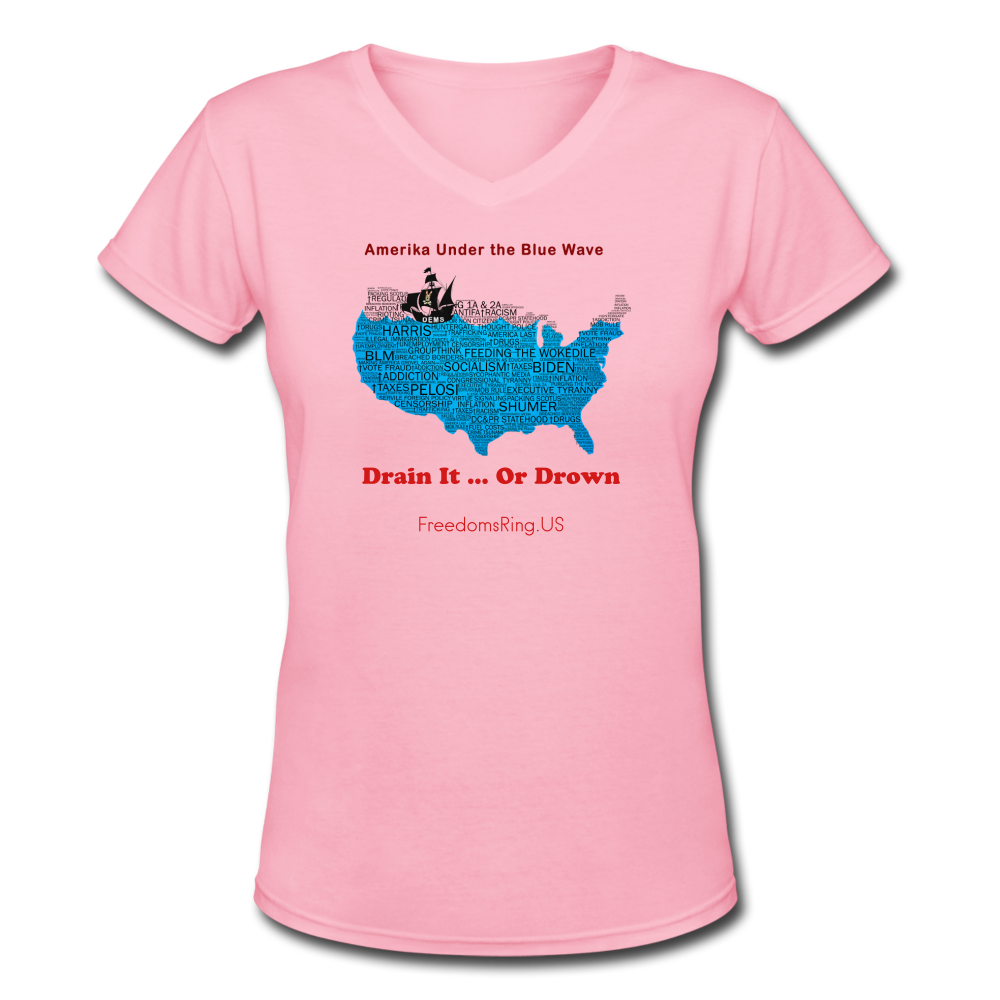 AMERIKA UNDER THE BLUE WAVE - Women's V-Neck T-Shirt - pink