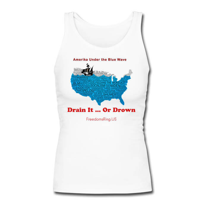 AMERIKA UNDER THE BLUE WAVE - Women's Longer Length Fitted Tank - white