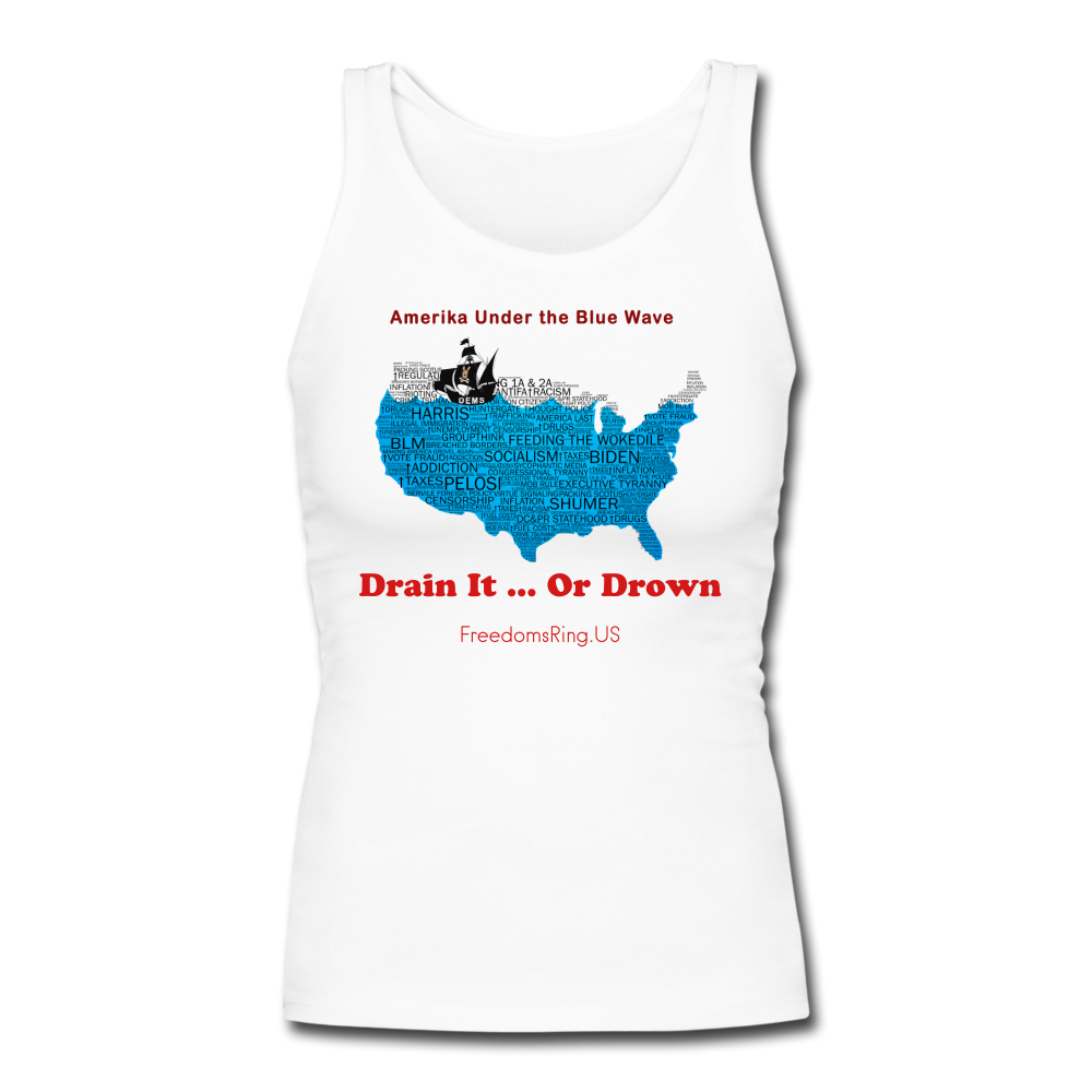 AMERIKA UNDER THE BLUE WAVE - Women's Longer Length Fitted Tank - white