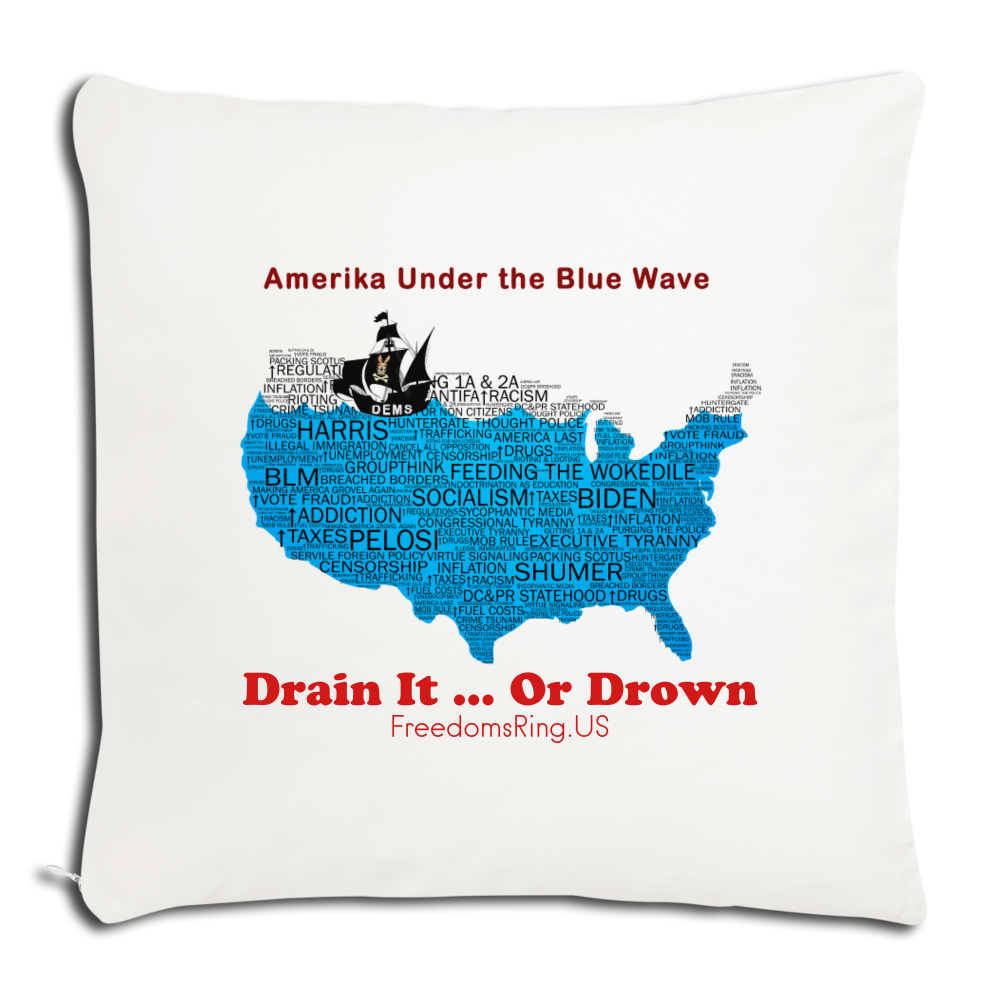 AMERIKA UNDER THE BLUE WAVE - Throw Pillow Cover 18” x 18” - natural white