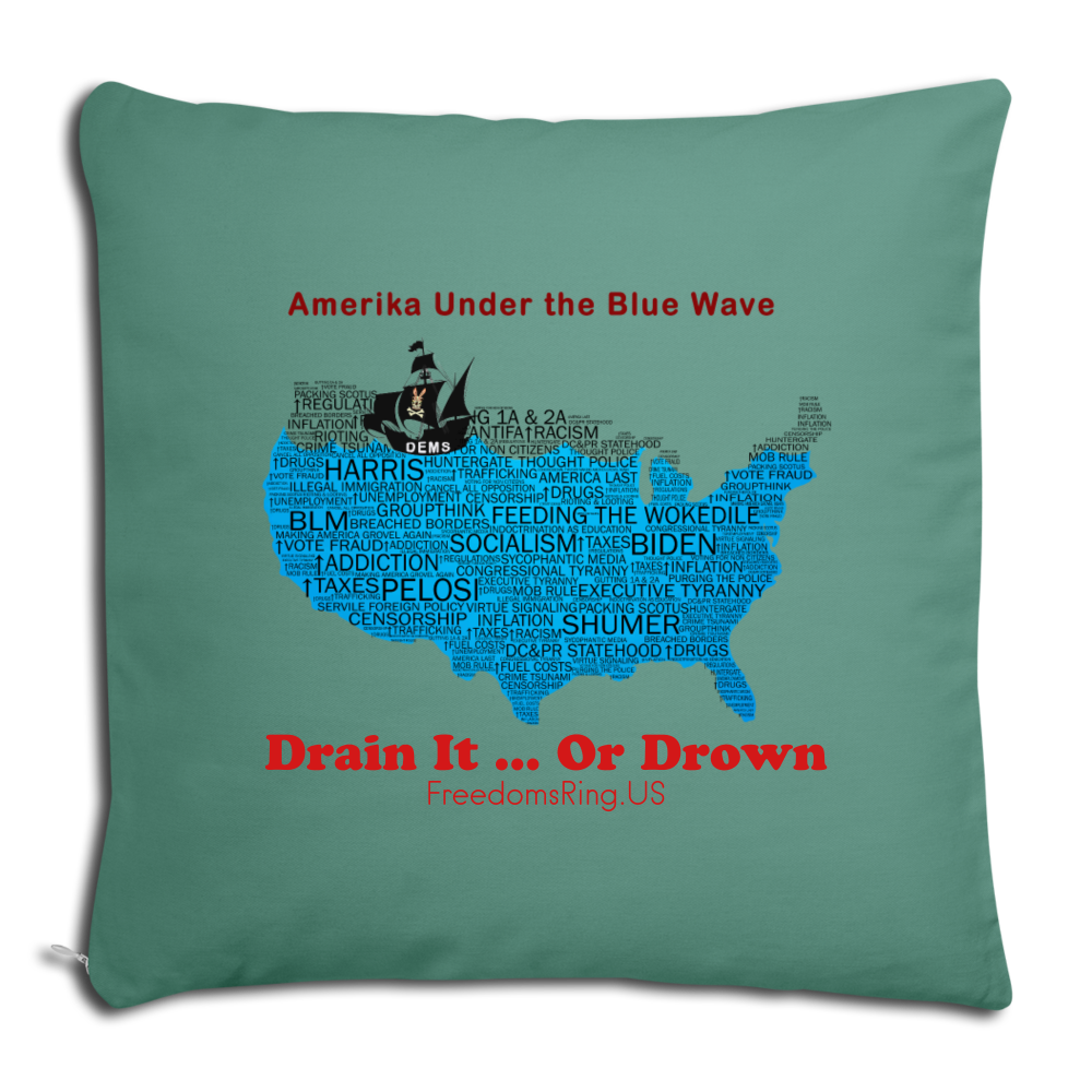 AMERIKA UNDER THE BLUE WAVE - Throw Pillow Cover 18” x 18” - cypress green